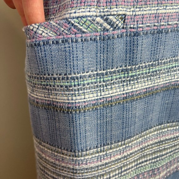 Talbots Tweed Dress 6 Blue Stripe Sheath Sleeveless Lined Career Office - Picture 4 of 12